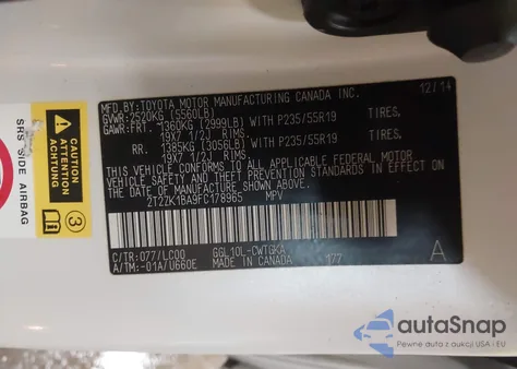 2015 Lexus Rx 350 z USA, uszkodzony, nr VIN 2T2ZK1BA9FC178965